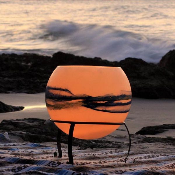 Grand Cauldron Seascape lantern includes the handmade, powder coated steel stand. Photo by Frank Gumley