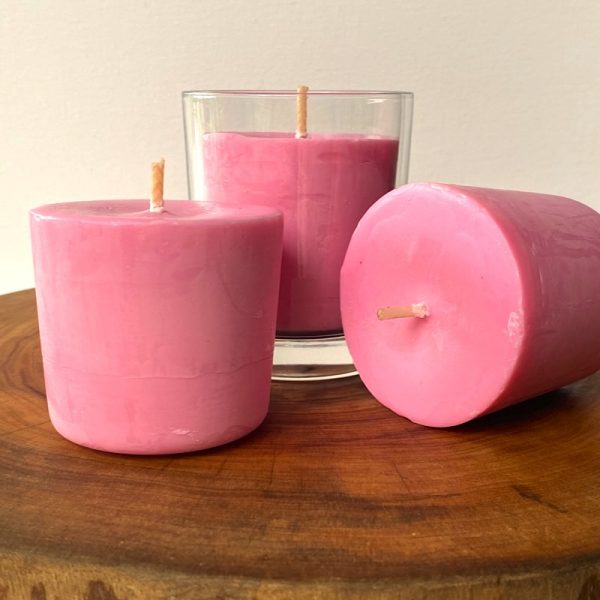 Three Rose and Geranium pure soy Classic candles, with glass, burn brightly for a total of 105 hours with an exquisitely divine perfume
