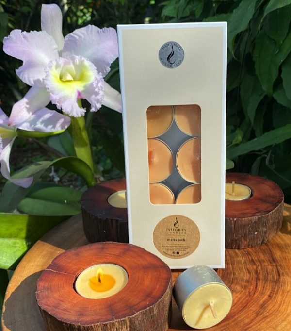 Ten scented tea-light cups burn brightly for eight hours each and are presented in a windowed gift-box.