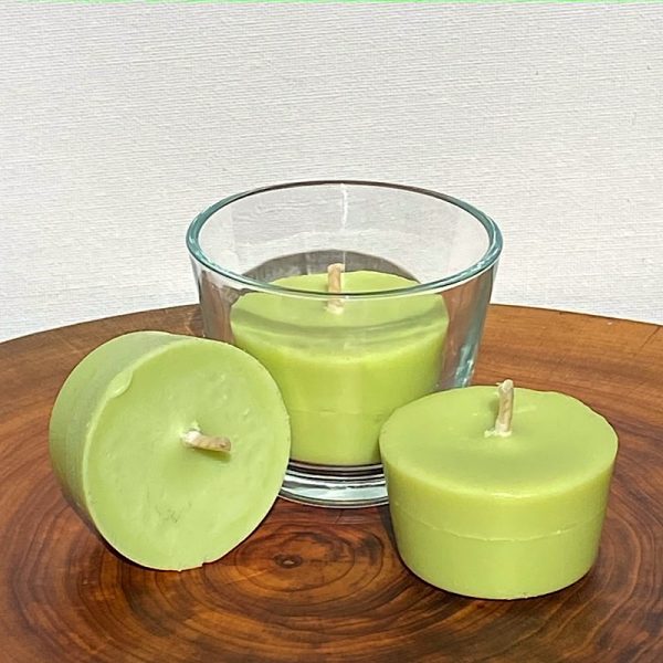Three Lime, Lemongrass and Cedarwood pure soy Votives, with one glass, burn brightly for a total of 24 hours with an invigorating, citrus-fresh appeal.