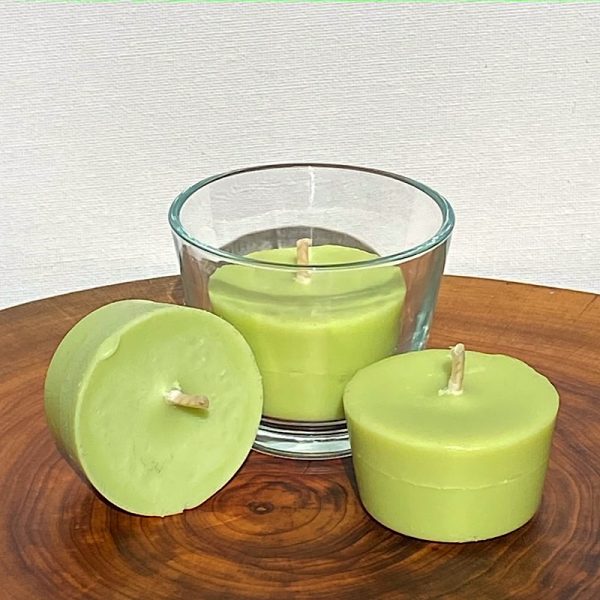 Three Lime, Lemongrass and Cedarwood pure soy Votives, with one glass, burn brightly for a total of 36 hours with an invigorating, citrus-fresh appeal.