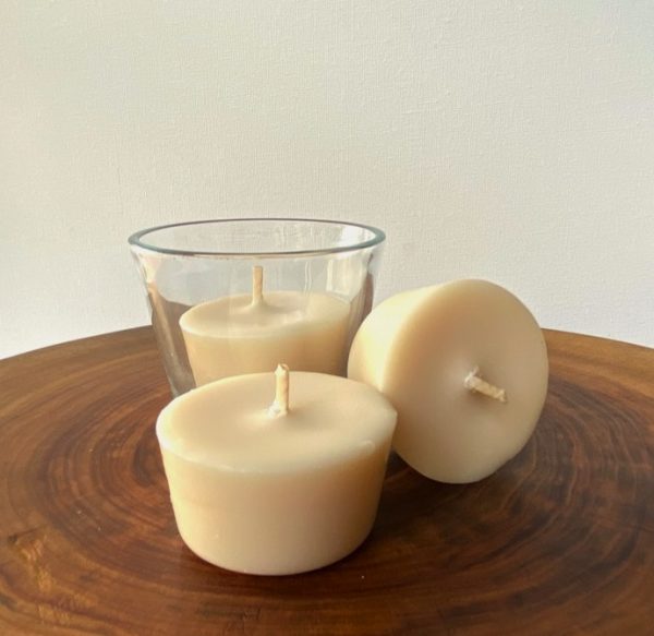 Three Lime and Coconut pure soy Votives, with one glassware, burn brightly for a total of 24 hours with a smooth, fresh fragrance.