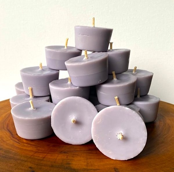 Twenty Lavender & Vanilla pure soy Votives burn brightly for a total of 240 hours with a lavish, calming aroma.