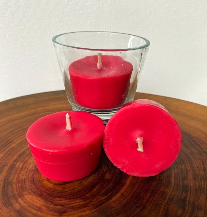 Three Dragon's Blood pure soy Votives, with one glass, burn brightly for a total of 36 hours with a luxurious, intoxicating fragrance.