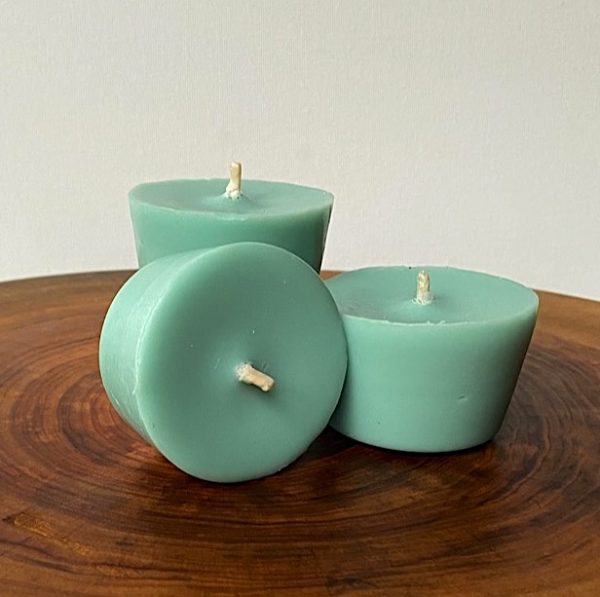 Three Patchouli & Sandalwood pure soy Votives burn brightly for a total of 24 hours with a soothing, sophisticated aroma.