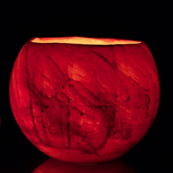 The blood red glow of our Mars Planet lantern echos the Red Planet itself. Photo - Integrity Candles collection