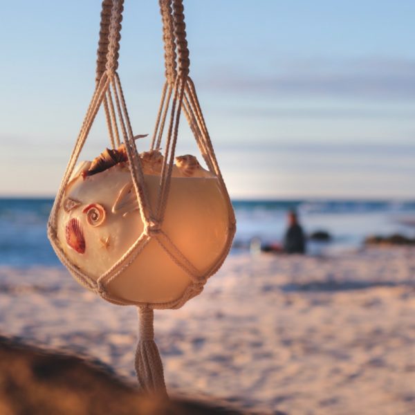 Hand-made, 100% cotton macrame hangers are perfect for your lantern. Photo: Kim Vecie.