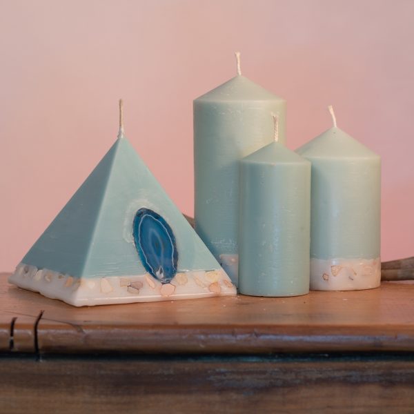 Pillar Candles and Pyramid Candles are colour-coded and scent-matched throughout the range.