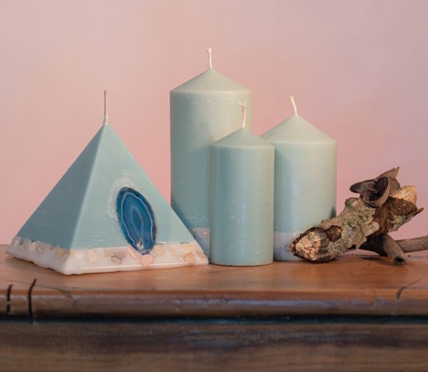 Pillar Candles and Pyramid Candles are colour-coded and scent-matched throughout the range.