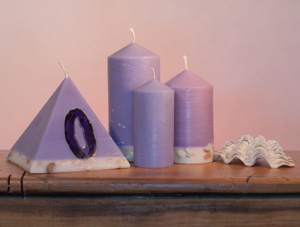 Pillar Candles and Pyramid Candles are colour-coded and scent-matched throughout the range.