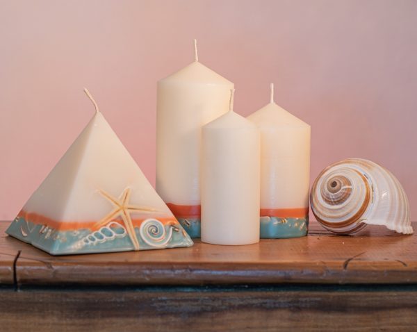 Pillar Candles and Pyramid Candles are colour-coded and scent-matched throughout the range.